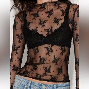 Free People Lady Lux Layering top black lace
